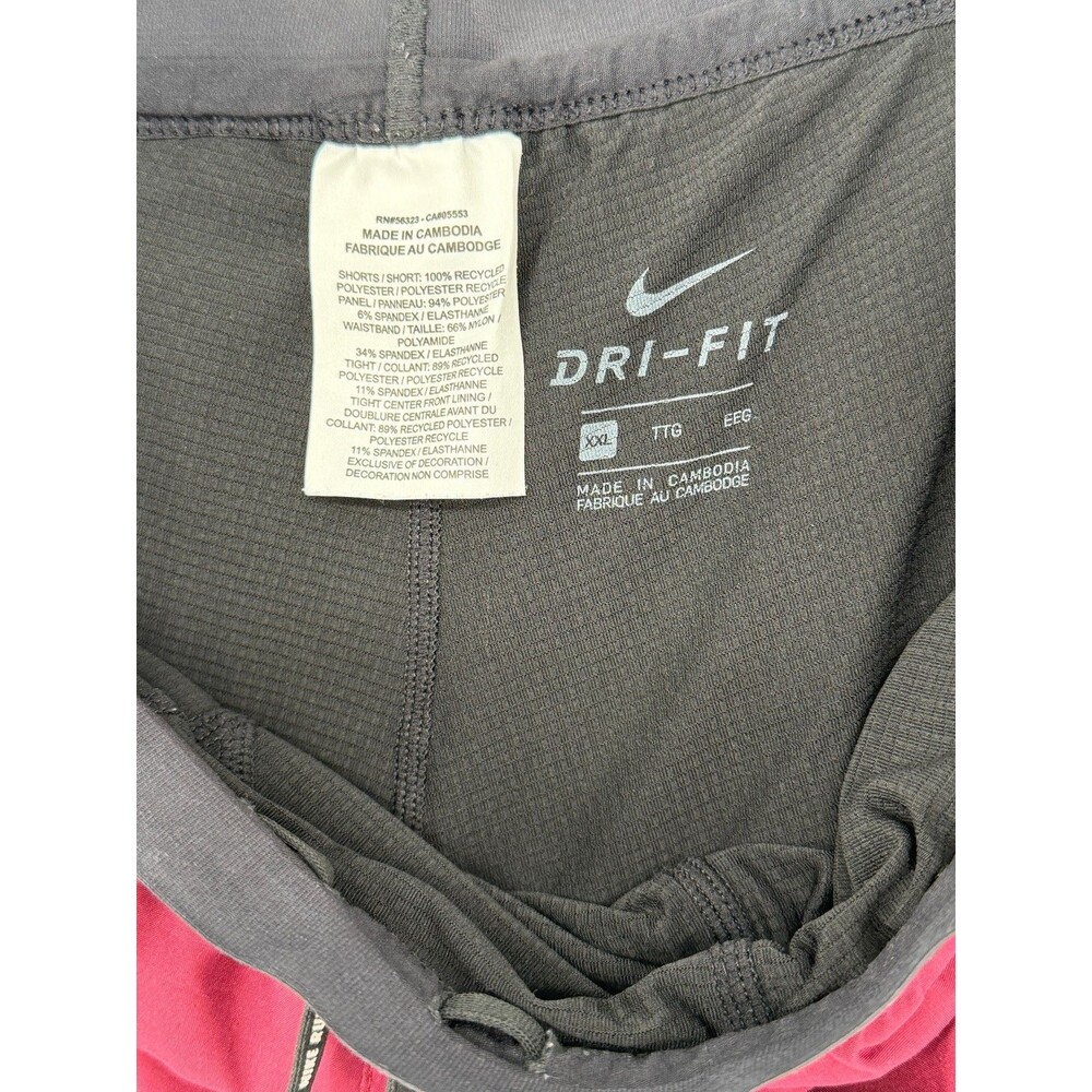 Nike Running Shorts XXL Maroon Black Dri-Fit Lined Drawstring Pocket Reflective - Picture 10 of 11